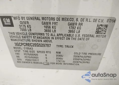 2014 Chevrolet Silverado 1500 1Lt from USA, damaged, VIN 3GCPCREC2EG529787